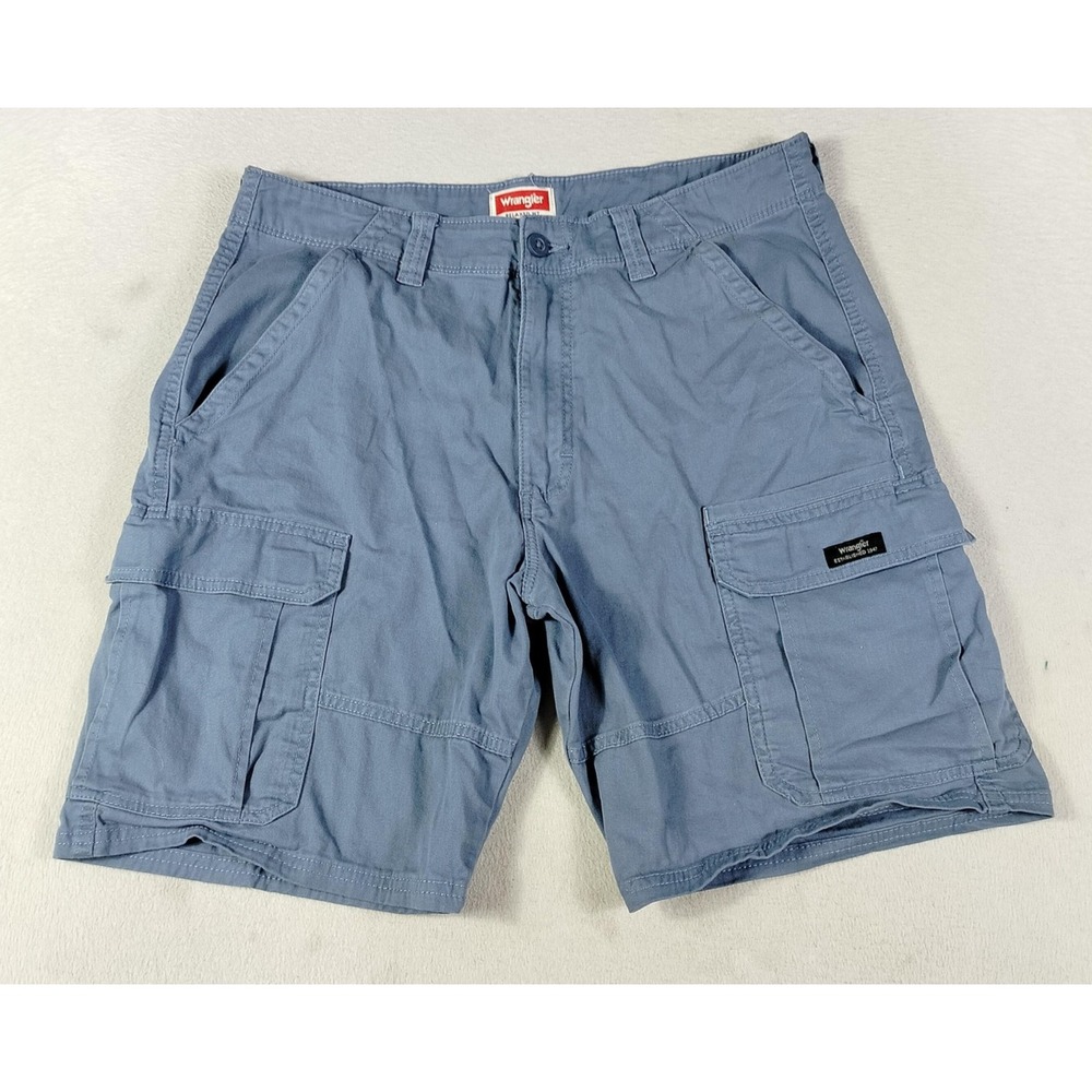 Wrangler Cargo Shorts Mens 33 Blue Relaxed Fit Stretch Hiking Utility Pockets